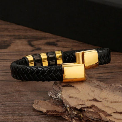 Pulseira de Couro Masculina Punk com Fecho Magnético de Aço Inoxidável Trançado em Camadas Envoltório de Couro Pulseiras Presente Joias Masculinas
