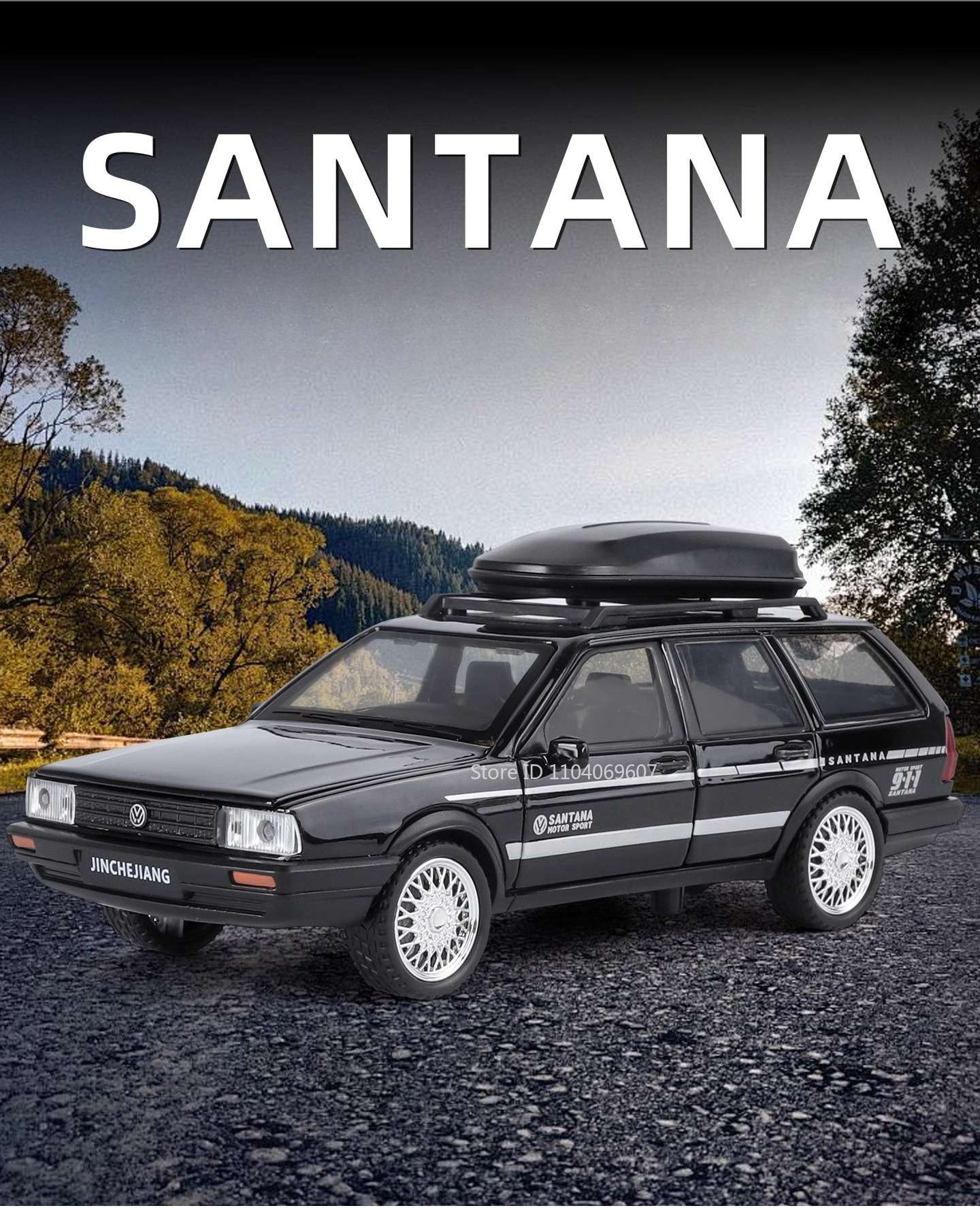 1:32 SANTANA Carros de Brinquedo em Miniatura de Liga Leve com Som, Luz e Portas que Abrem, Puxar para Trás, Veículos de Decoração para Presentes Infantis