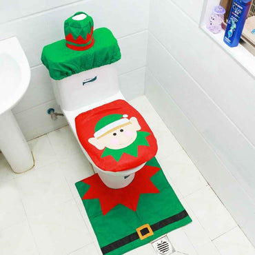 3Pcs Christmas Decoration Bath Mats Christmas Toilet Bathroom Decoration Cartoon Toilet Seat Cover Bathroom Accessories
