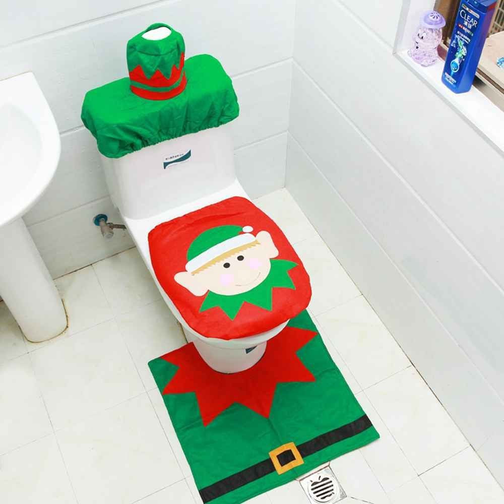3 peças Tapetes de banho decorativos de Natal Decoração de Natal para banheiro Capa de assento de vaso sanitário de desenho animado Acessórios de banheiro
