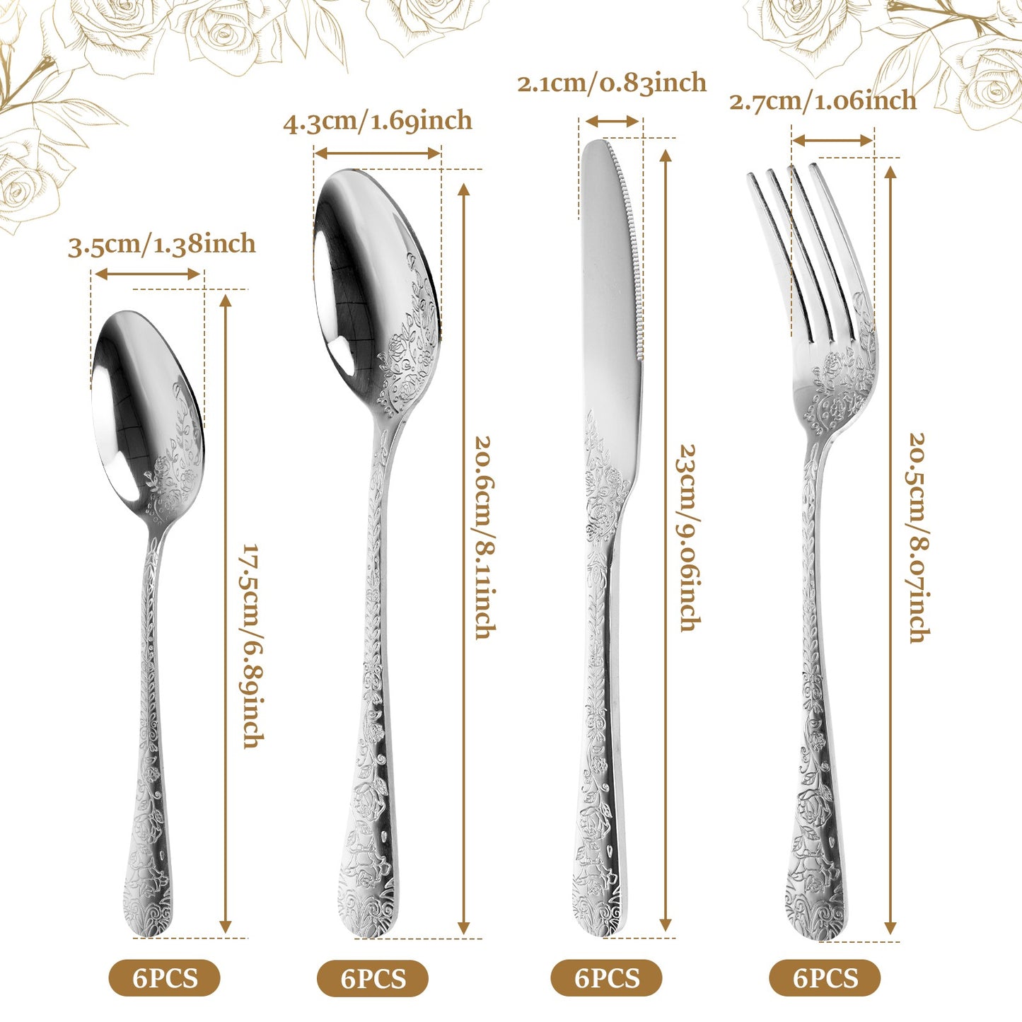 20/24 Peças Conjunto de Utensílios de Aço Inoxidável Conjunto de Talheres Florais Garfo Colher e Faca Kits de Utensílios de Cozinha para Restaurante