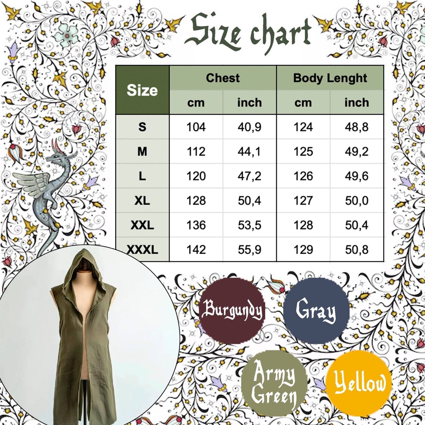 Medieval Mens Surcoat, Linen Hooded Tunic, Renfaire Cape, LARP Ranger Cosplay