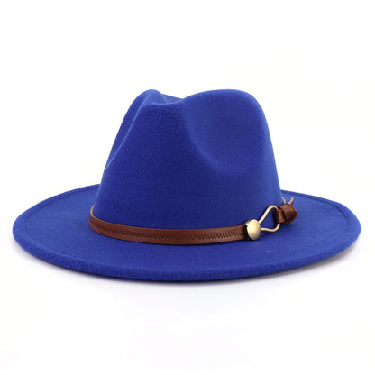 New Brown Belt Buckle Jazz Fedora Hat Autumn Winter Women Men Party Church Top Hat Wide Brim Sun Hat Felt Panama Cap