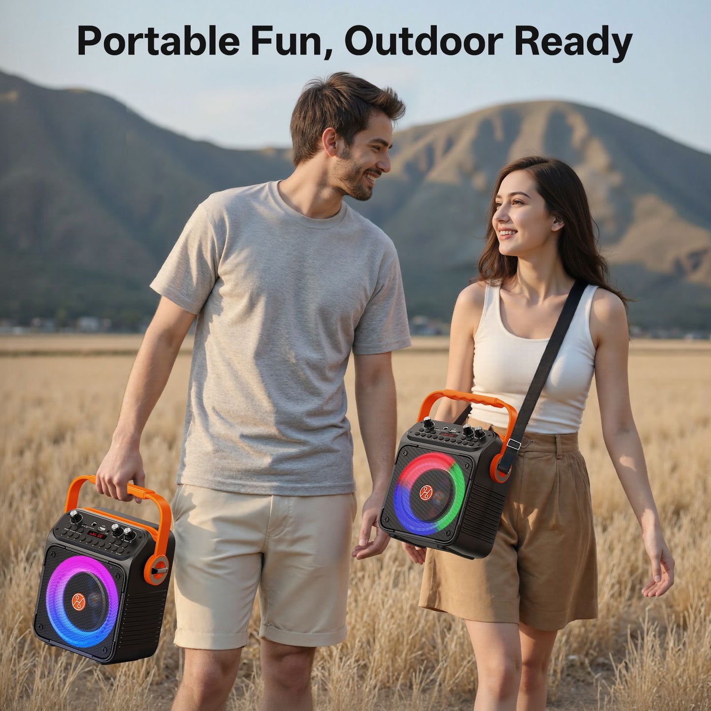 Caixa de Som Karaokê Bluetooth de Alta Potência T35, Luz Rítmica Musical, Som Estéreo Surround 360 Graus, Subwoofer Sem Fio com Microfone Duplo