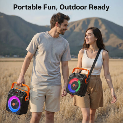 Caixa de Som Karaokê Bluetooth de Alta Potência T35, Luz Rítmica Musical, Som Estéreo Surround 360 Graus, Subwoofer Sem Fio com Microfone Duplo