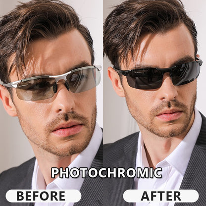 CoolPandas Óculos de Sol Fotocromáticos Masculinos Polarizados Sem Aro para Esportes ao Ar Livre Óculos de Condução Dia Noite Camaleão Óculos Masculinos