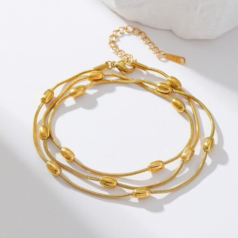 Pulseira de Corrente de Contas de Aço Inoxidável 316L EILIECK para Mulheres, Charme de Metal Banhado a Ouro 18K, Joia Moderna com Design Exclusivo