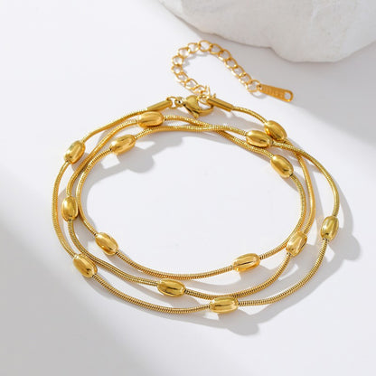 Pulseira de Corrente de Contas de Aço Inoxidável 316L EILIECK para Mulheres, Charme de Metal Banhado a Ouro 18K, Joia Moderna com Design Exclusivo
