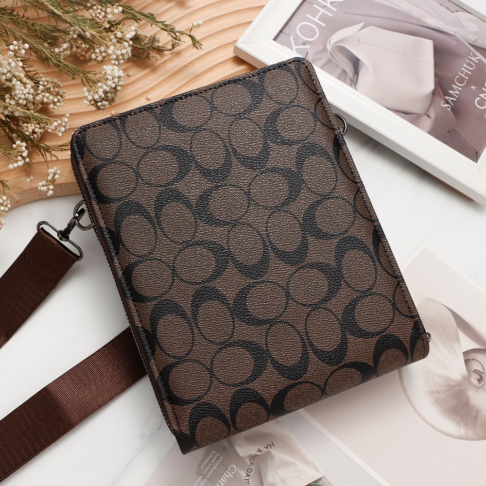 Business men's printed crossbody bag, shoulder bag, double zipper, large capacity ID bag, mobile phone bag, hanging bag