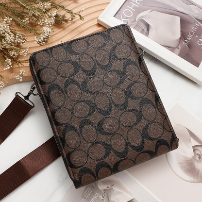 Business men's printed crossbody bag, shoulder bag, double zipper, large capacity ID bag, mobile phone bag, hanging bag