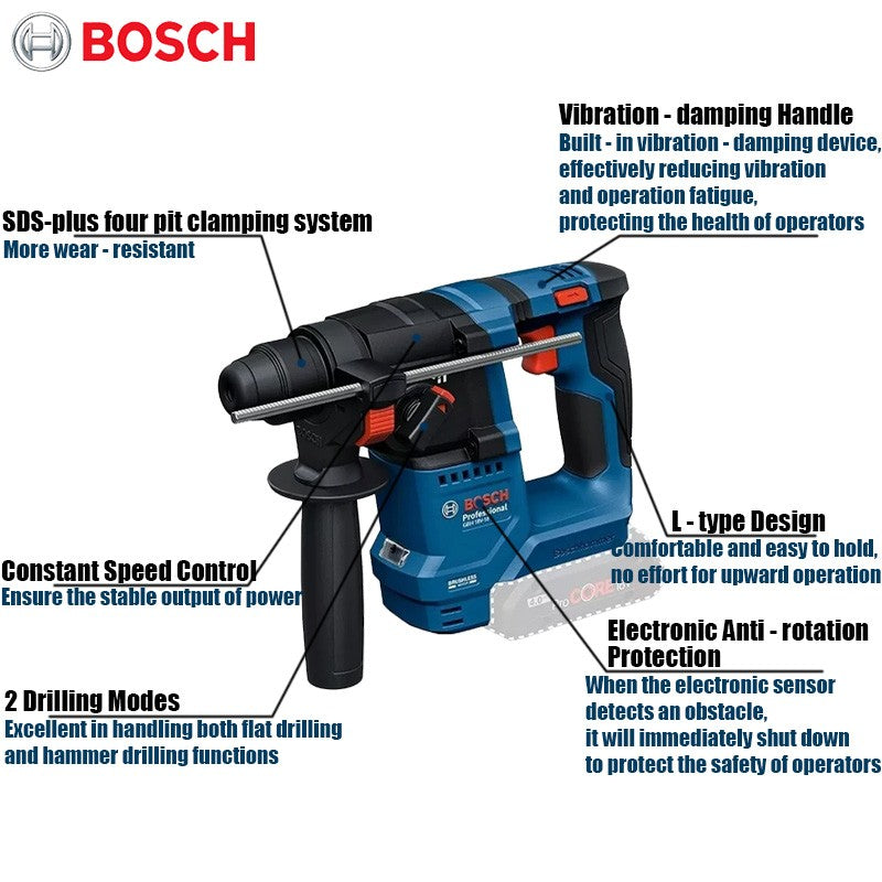 Bosch GBH 18V-18 Martelete Rotativo a Bateria 1,5J Martelete Perfurador SDS PLUS Profissional 18V Ferramentas Elétricas Sem Escovas