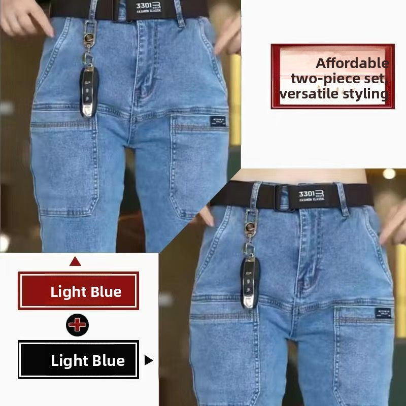 Men's Slim Fit Straight Leg Denim Jeans Flame Retardant Stretch Autumn Thin Faionable Long Pants Casual Wear Youth Sle