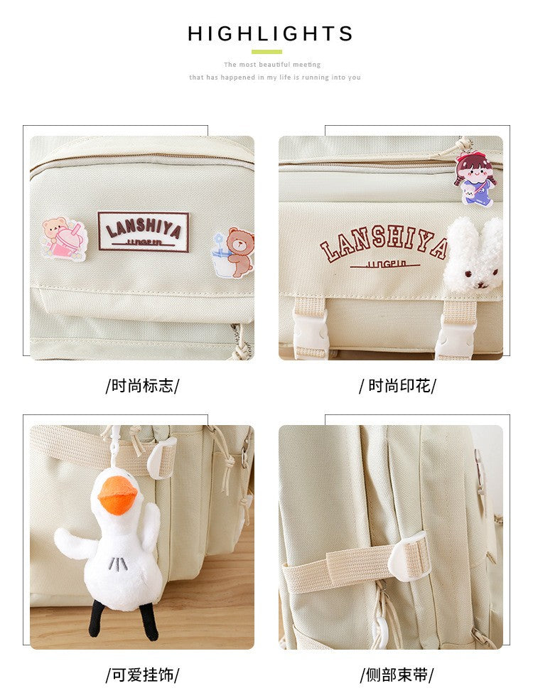 5-piece Set of Free Pendants Forest Style Korean Version Casual Harajuku Student Backpack for High School Girls Large Capacity