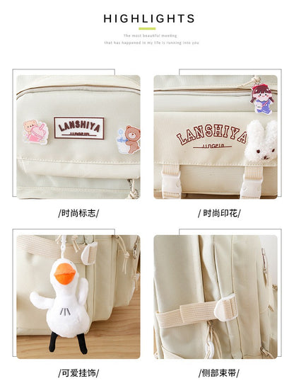 5-piece Set of Free Pendants Forest Style Korean Version Casual Harajuku Student Backpack for High School Girls Large Capacity