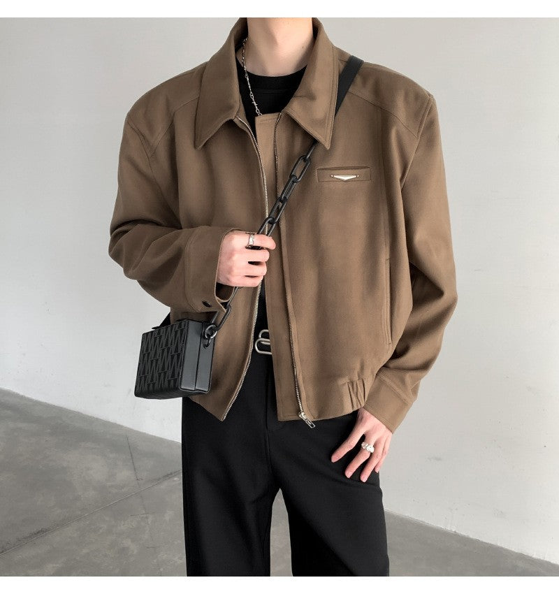 Short Jacket Men's Autumn Winter Handsome American Shoulder Pad Coat High-end Lapel Baseball Uniform