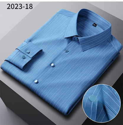 New in shirt elastic plaid casual long sleeve shirts for men slim fit formal shirt fashion easy-care elegants business clothes