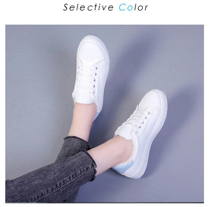 Tênis Feminino de Inverno, Quente, Pelúcia, Sola Vulcanizada, Plataforma, Algodão, Cadarço, Branco, Com Pelúcia, Casual