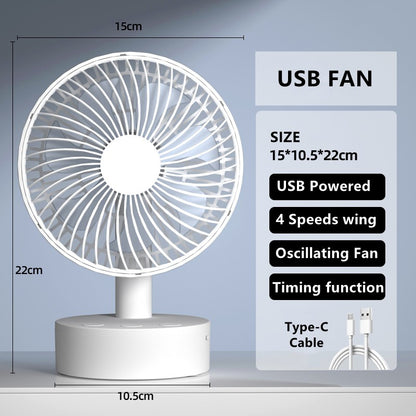 Mini Oscillating Fan, Portable Battery-Operated Table Fan with 4 Speed Levels, 6-inch Desk fan with Timer