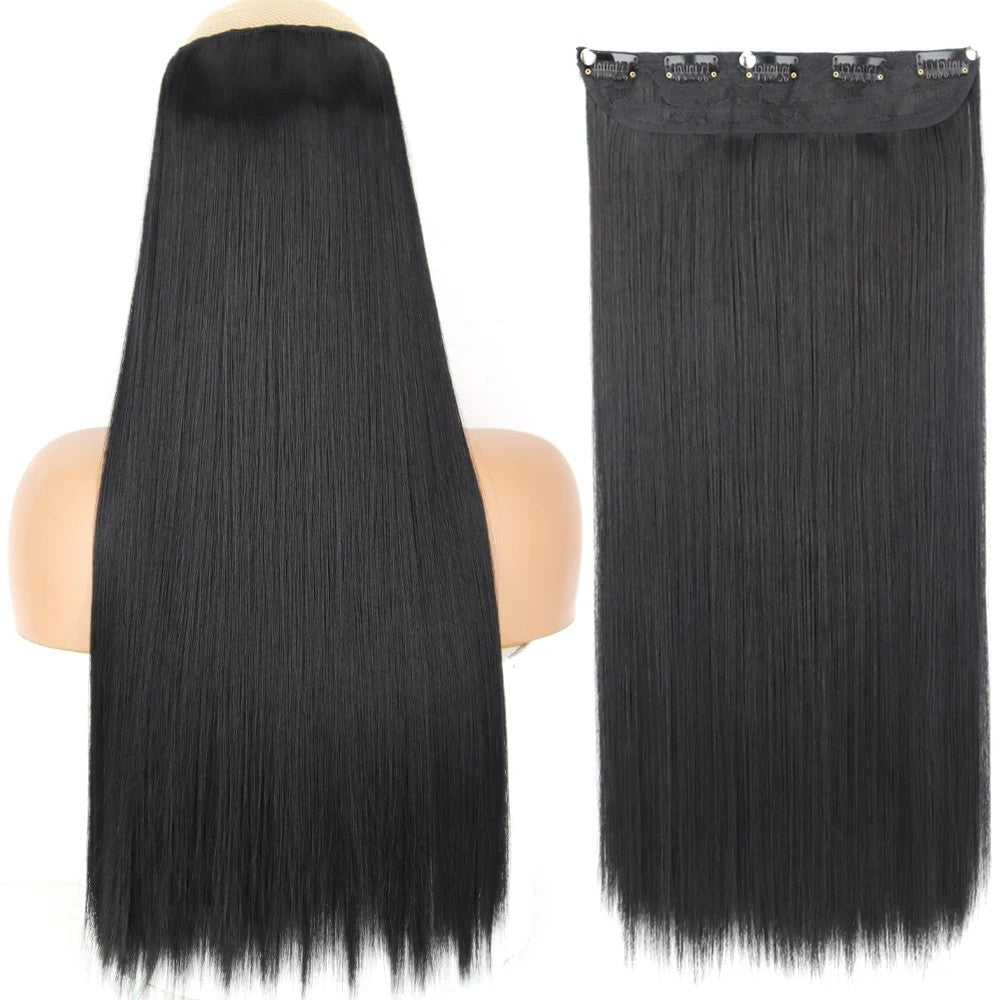 Extensão de Cabelo Liso Comprido de Fibra Sintética Resistente ao Calor com 5 Clipes 22"32" Preto Castanho Loiro