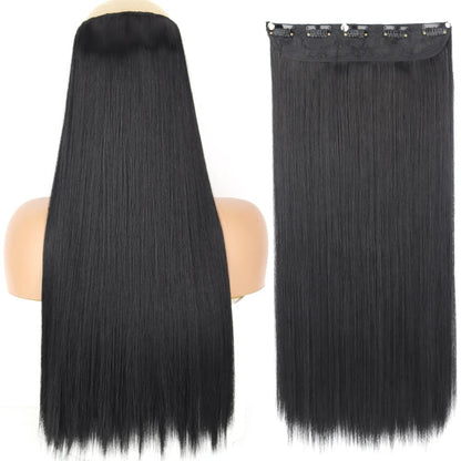 Extensão de Cabelo Liso Comprido de Fibra Sintética Resistente ao Calor com 5 Clipes 22"32" Preto Castanho Loiro