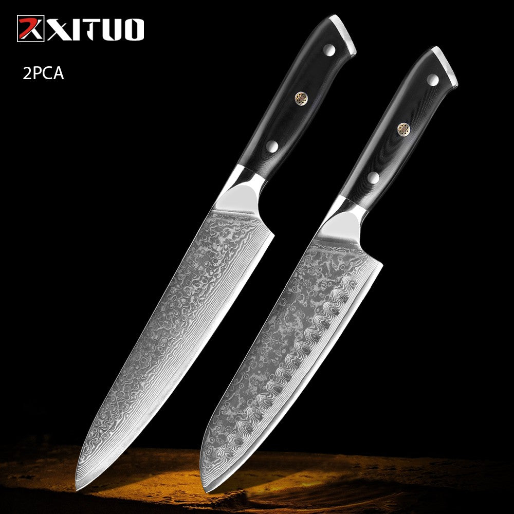 1-9 PCS Chef Knife Set Damascus Steel Kitchen Knives Razor Sharp Cleaver,Paring,Bread,Boning,Chef Special Knife With G10 Handle