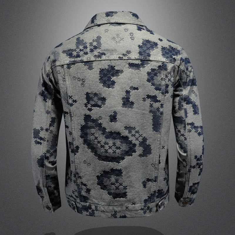 Brand Retro Denim Jacket for Men 2025 Spring Fashion Jacquard Casual Denim Jackets Social Hip-hop Streetwear Cowboy Coats