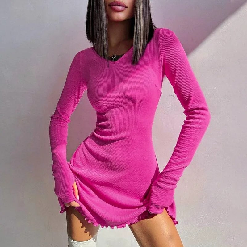 Dulzura Women 2024 Spring Autumn Fashion Long Sleeve Knitted Streetwear Bodycon
