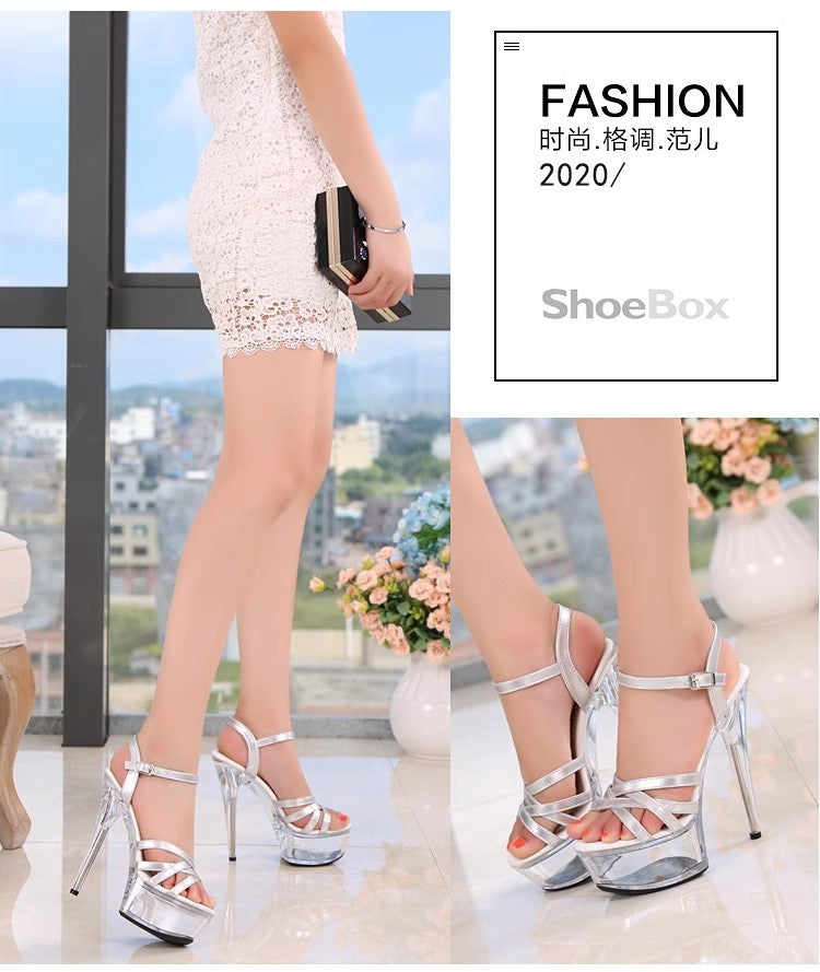 New 2024 Summer Fashion Sandals Sexy Open Toe 15CM High Heels Party Dress Wedding Nightclub Women Shoes Platform Stripper Heels