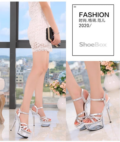 New 2024 Summer Fashion Sandals Sexy Open Toe 15CM High Heels Party Dress Wedding Nightclub Women Shoes Platform Stripper Heels