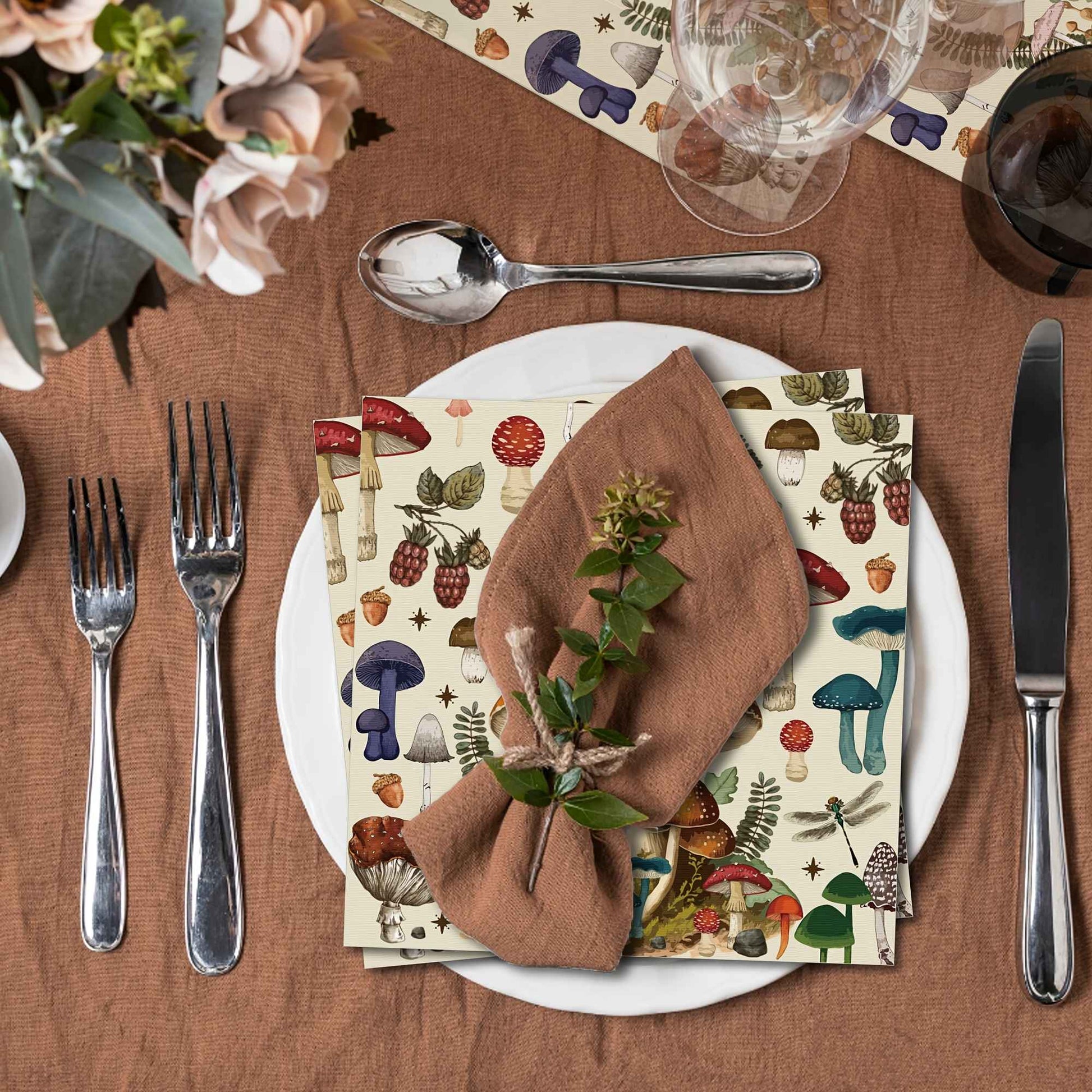20/40 pcs Mushroom and Snail - Themed Disposable Napkins - 2 - Ply Paper, Suitable for Weddings, Birthdays and Celebrations