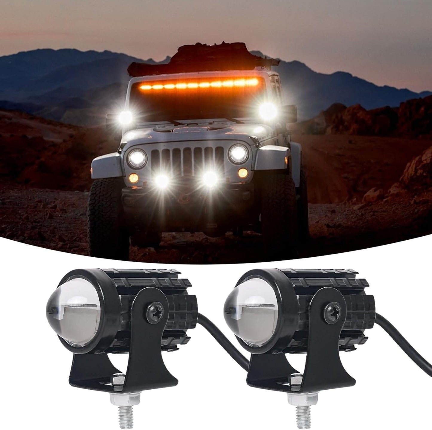 Farol LED Universal para Motocicleta Lente Projetora Duas Cores ATV Scooter Lâmpada de Condução Luz de Neblina Lâmpada Auxiliar Holofote Interruptor