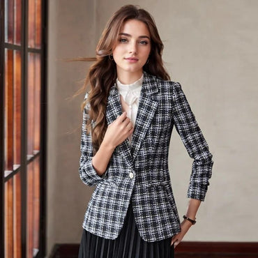 Woolen Plaid Small Suit Jacket for Women in Spring and Autumn 2025 New Short Style Korean Version Plus Size Retro Women's Suit