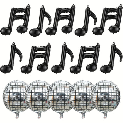 15pcs Music Balloon Set Music Note Black Balloon Silvery 4D Disco Ball Balloons Aluminum Foil Balloons Birthday Party Decoration