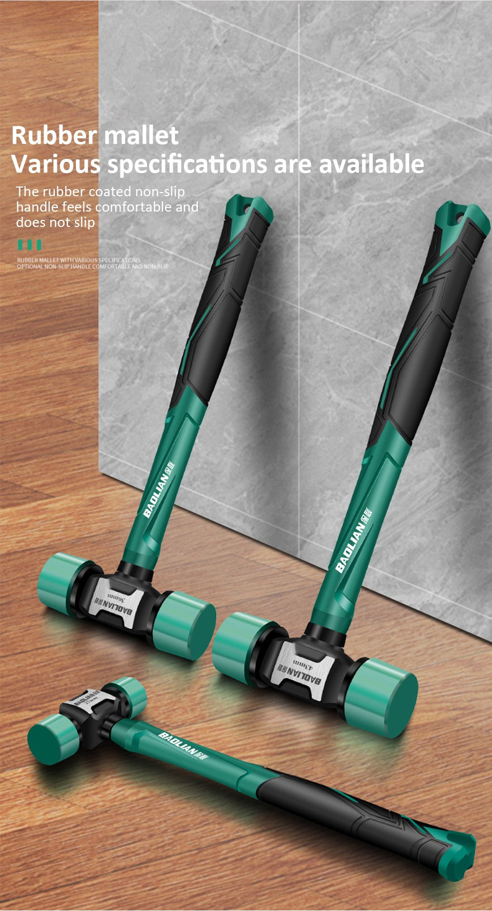 Martelo de Instalação de Cabeça Dupla Multifuncional 27/36/43mm Martelo de Borracha Antiderrapante Antivibração Ferramenta Profissional