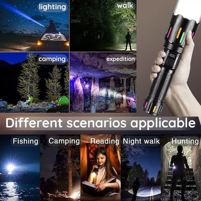 Super Powerful LED Flashlight 1000000LM High Power Torch Strong Light 800W Led Flash Light Rechargeable Hunting Tactical Lantern