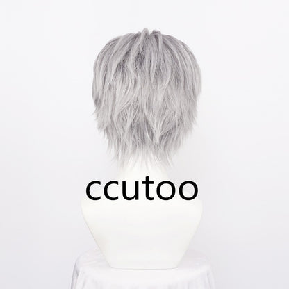 Men's Synthetic Vergil Cosplay Wig Short Silver Grey Slicked-back Hair Heat Resistant Hair Wig + Wig Cap