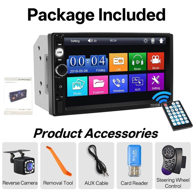 Hippcron 2 Din Car Radio Multimedia MP5 Player 7 inch HD Touch Screen Support AUX/USB/TF Mirror Link 12V Vehicles Universal