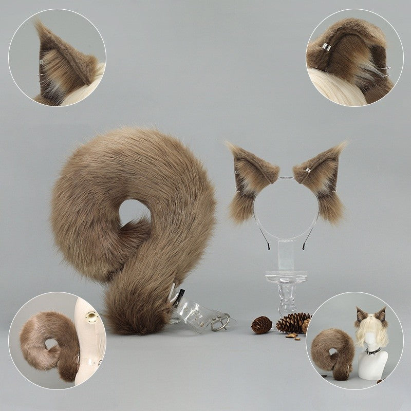 New Halloween Animal Squirrel Ears Headband Night Club Cosplay Tail Party Costume Simulation Cute Dog Tail Set