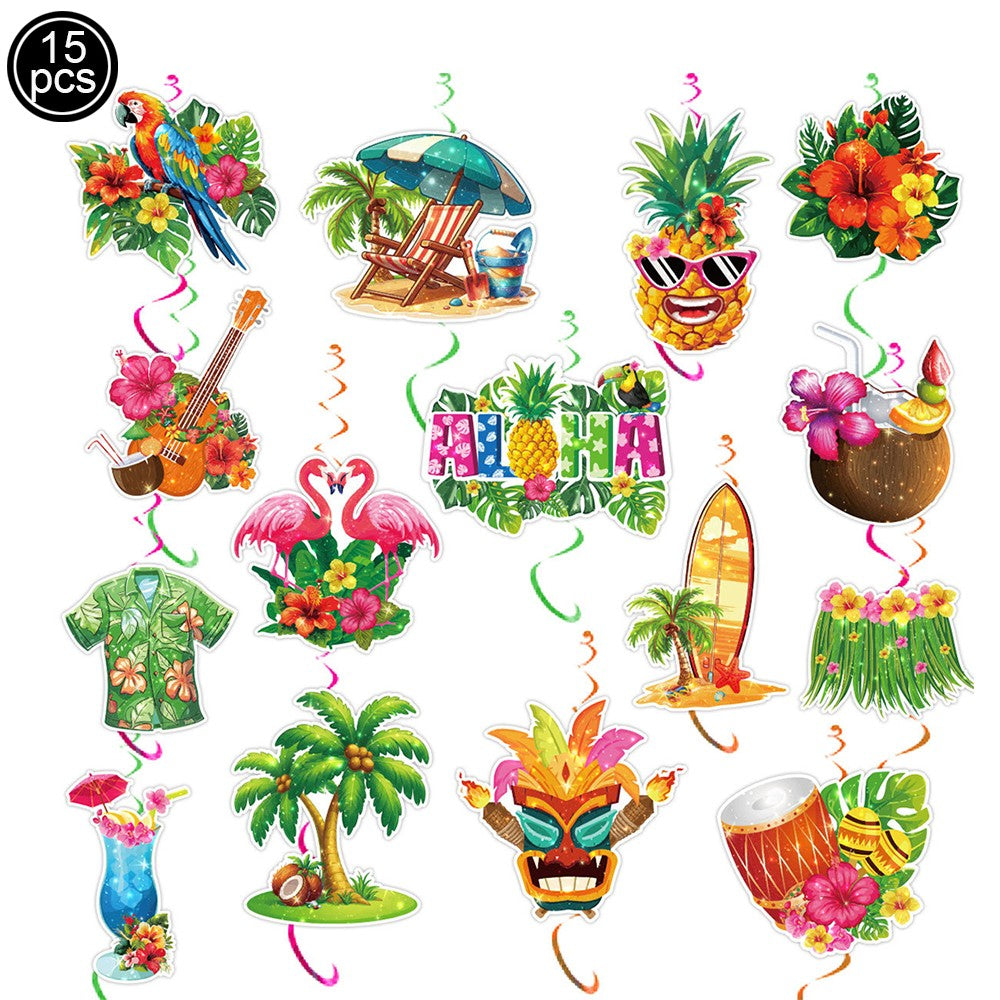 9pcs Hawaii Themed Party Wine Bottle Stickers Pink Flamingo Pineapple Stickers Summer Beach Party Supplies Decoration 4.02×5inch