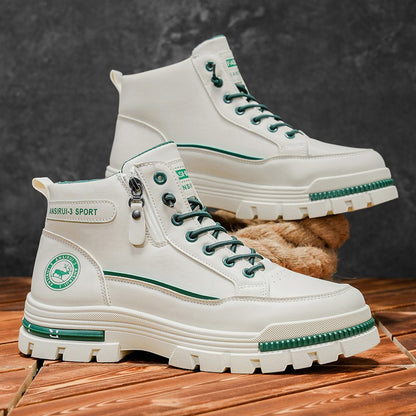 Botas Masculinas Cano Médio para Todas as Estações 2025 - Caminhada Confortável, Trilha ao Ar Livre, Tênis Casuais com Sola Grossa