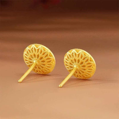 Elegant Enamel Craft Enamel Eight Treasures Compass Stud Earrings For Women 24K Gold AU999, Delicate glaze with ancient charm