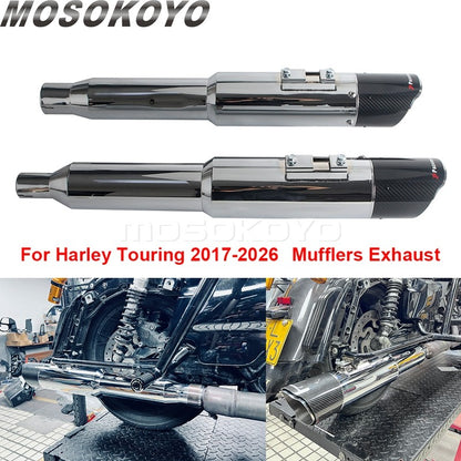 Exhaust System Slip-On Motorcycle Muffler Exhaust Pipe Carbon Fiber For Harley Touring Electra Road Street Glide Road King 17-up