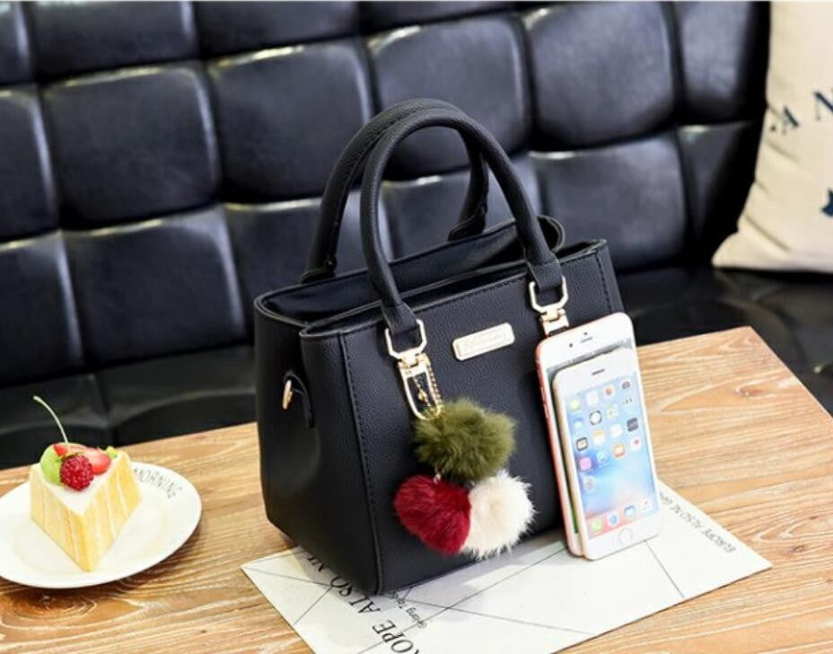Fashion Women Hairball Shopper Totes Solid Color PU Leather Large Capacity Handbag Ladies Luxury Designer Crossbody Shoulder Bag