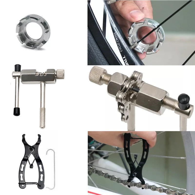 Conjunto de Ferramentas para Reparo de Bicicleta Quebrador de Corrente Extrator de Pedivela MTB Régua Medidora de Corrente de Bicicleta Removedor de Cassete Ferramentas de Reparo para Ciclismo ao Ar Livre
