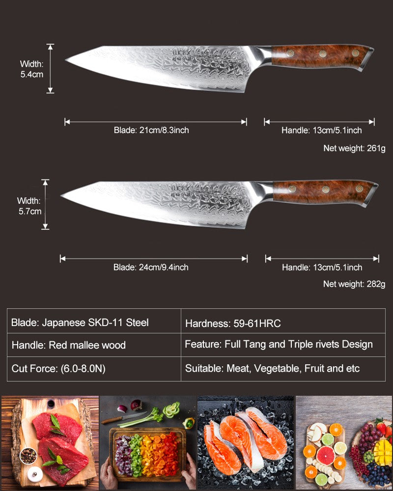 Japanese SKD-11 Damascus Steel Multifunctional Gyuto Chef Kiritsuke Knife With Wood Handle Super Sharp Long Lasting