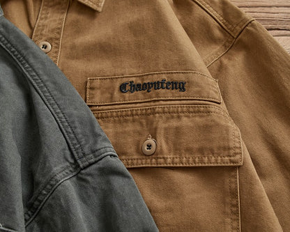 Heavy cargo shirt for men retro shirt for men pure cotton wash to do old loose casual long-sleeved coat for men