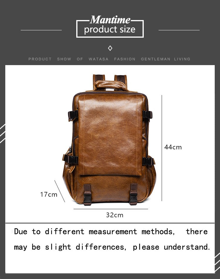 Retro cowhide backpack men and women trend outdoor travel bag leather business computer backpack large capacity