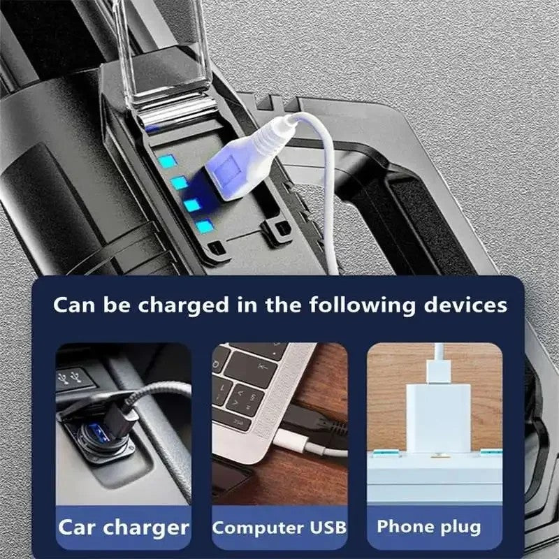 High Power LED Flashlight Super Powerful Handheld Searchlight USB Rechargeable Tactical Torch Portable Outdoor Work Camping Lamp