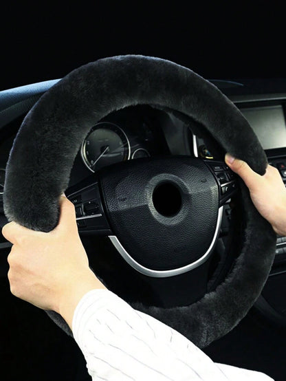 Capa de volante de carro sem anel interno de pelúcia de inverno quente macia confortável antiderrapante elástica capa de guidão elástica