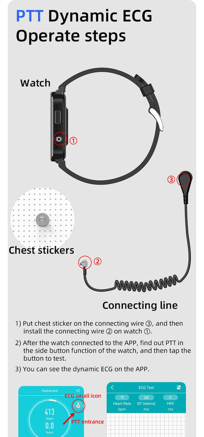 Smartwatch Inteligente 2025 NFC ECG Bomba de Ar Pressão Arterial Oxigênio no Sangue ECG+PPG Chamada Bluetooth NFC Para Homens e Mulheres Airbag
